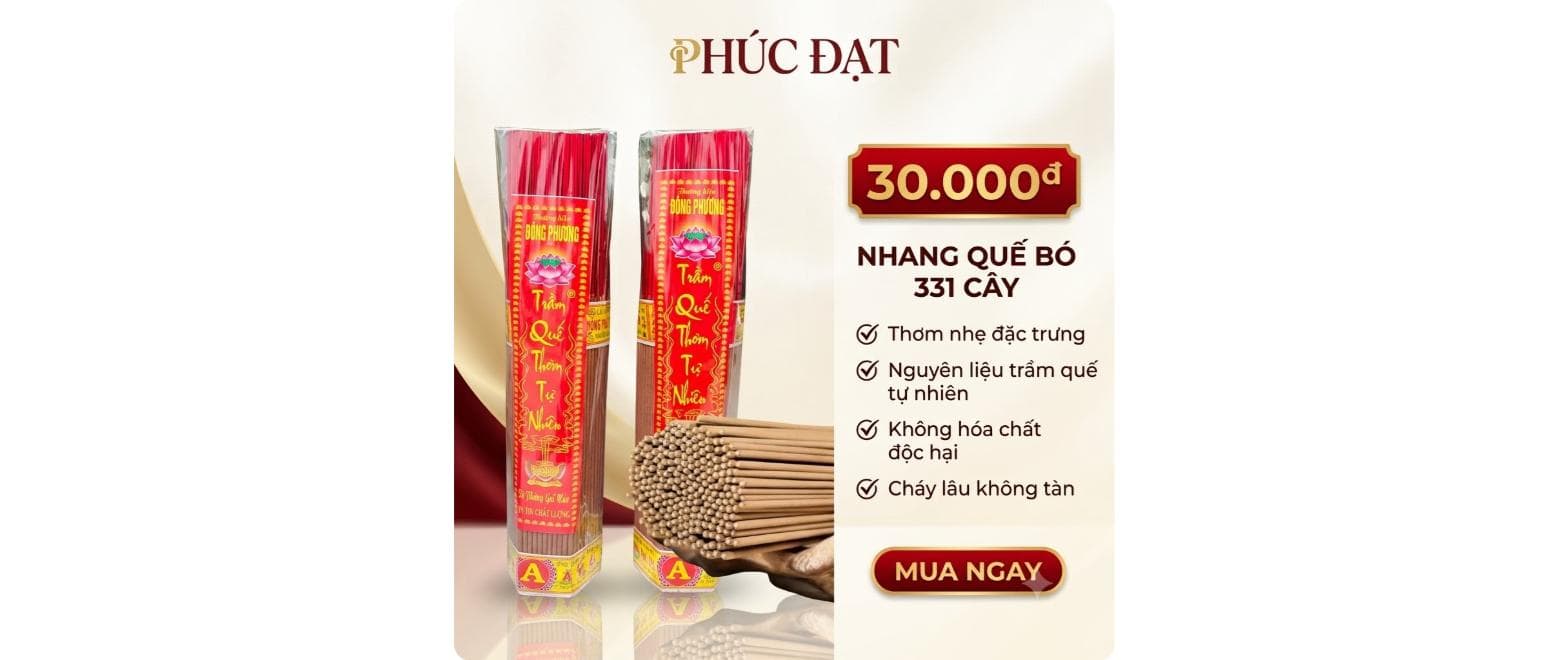 Nhang Quế 331 cây, mùi thơm dịu nhẹ, ít tàn ít khói, không hóa chất độc hại.