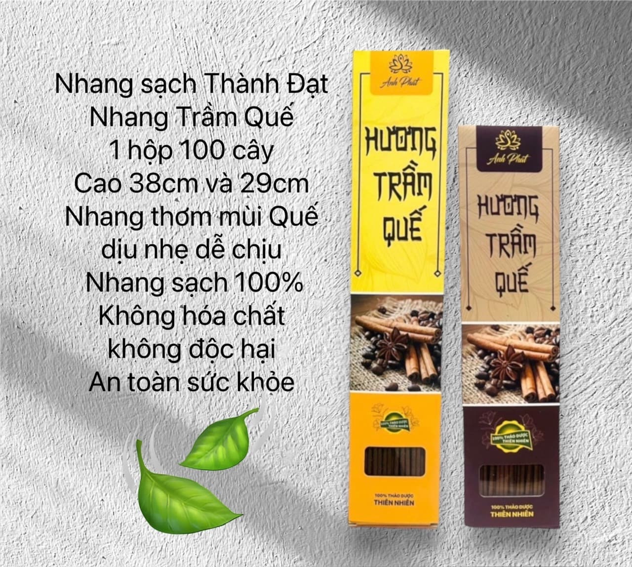 Nhang quế vỏ, thơm đặc biệt từ vỏ quế,1 hộp 100 cây nhang sạch không hóa chất độc hại