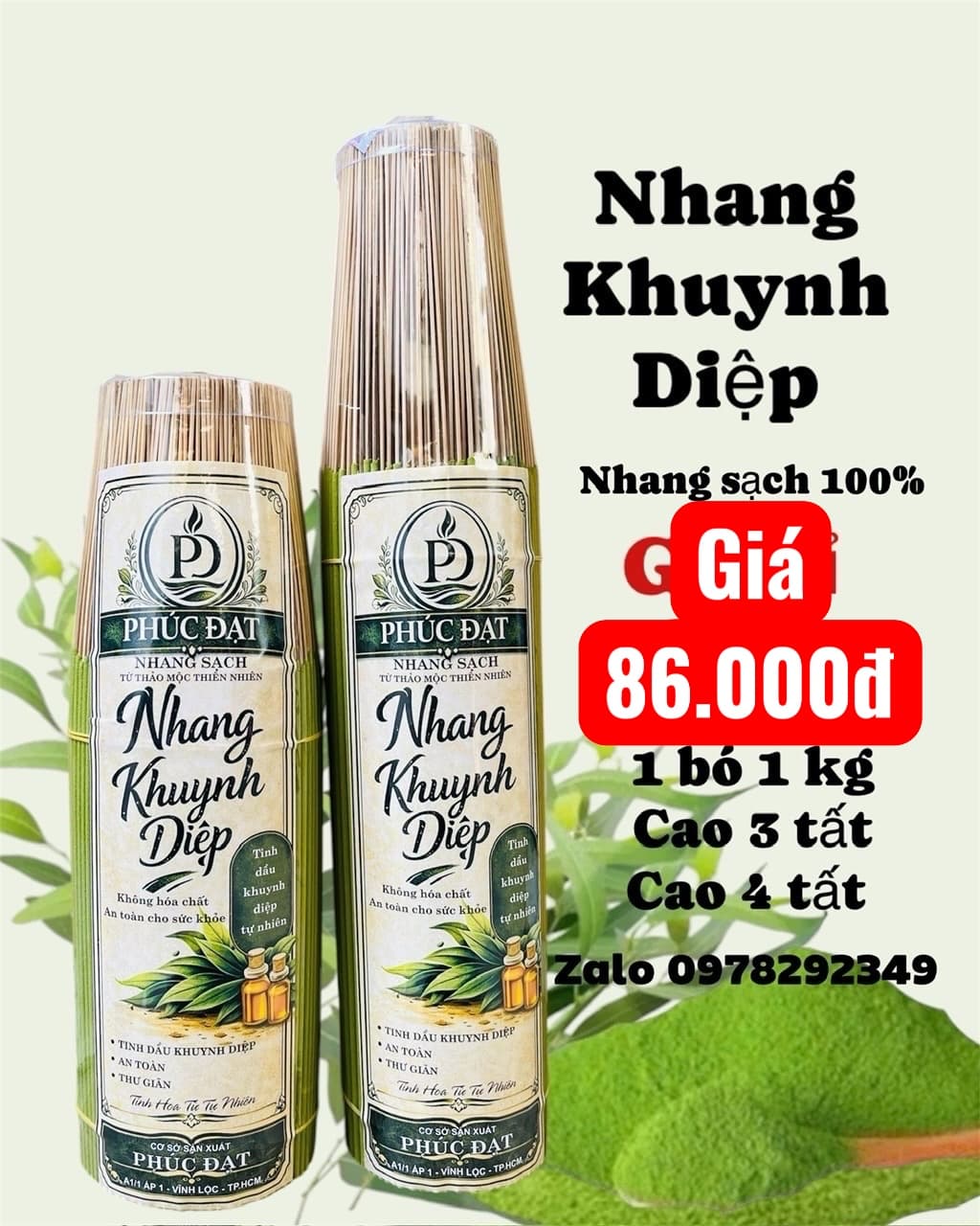 1kg Nhang khuynh diệp., mùi thơm dịu nhẹ, ít tàn ít khói, không hóa chất độc hại